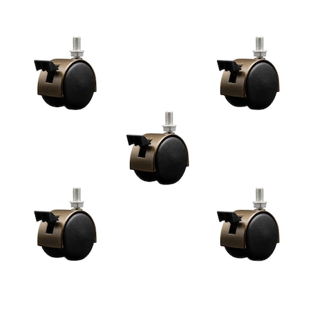 Service Caster 2'' Antique Metal Hood Twin Caster Locking Nylon Wheel 3/8 Thread Stem, 5PK SCC-TS02S50D-NYS-WA-B-382458-5